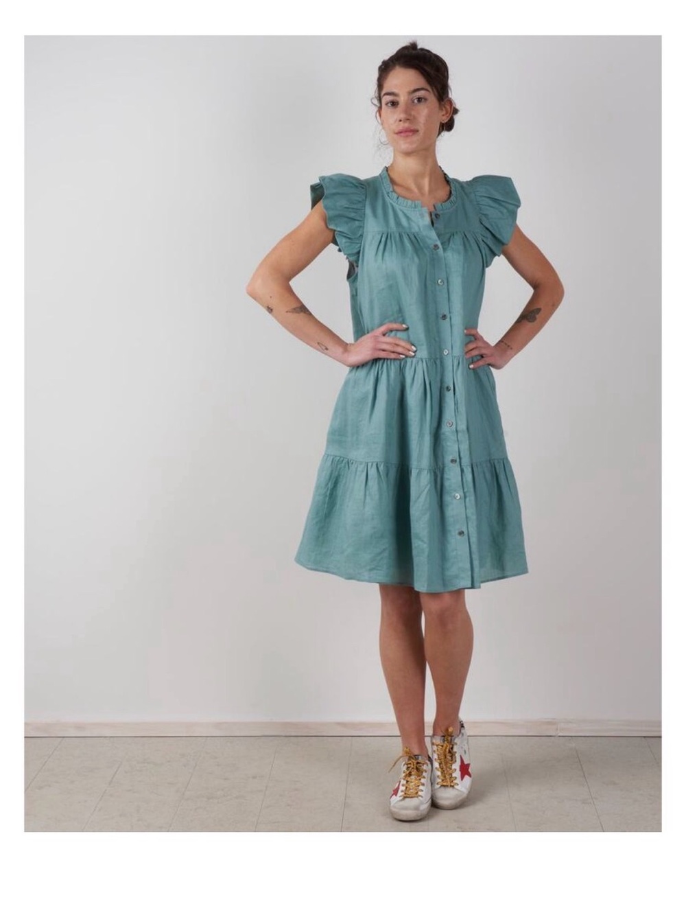 Sea New York Shannon Scallop Button Down Dress – Blue Sz Small